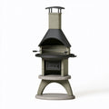 Barbecue cheminée 85 x 220 cm en béton et acier gris noir pour cuisson au charbon style rustique