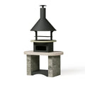 Barbecue de jardin Ø 90 cm H 190 cm acier et pierre anthracite style contemporain avec cheminée