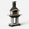 Barbecue de jardin 120 x 70 x 210 cm en métal et briques noir beige avec cheminée