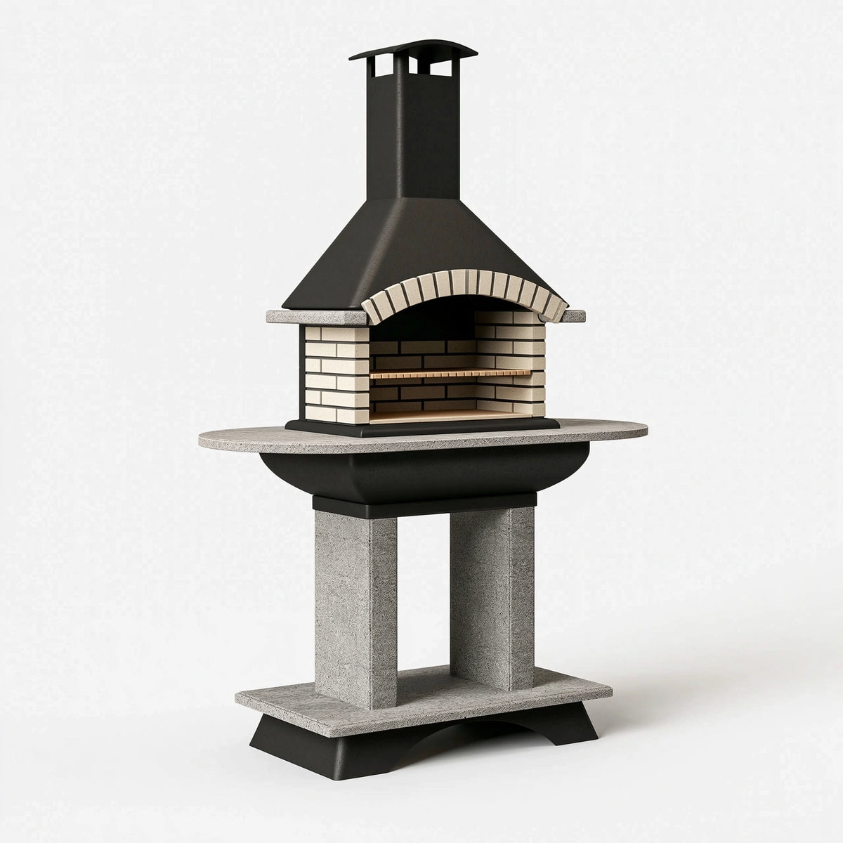 Barbecue de jardin 120 x 70 x 210 cm en métal et briques noir beige avec cheminée