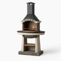 Barbecue extérieur avec cheminée 120 x 80 x 230 cm en acier noir et pierre grise style rustique