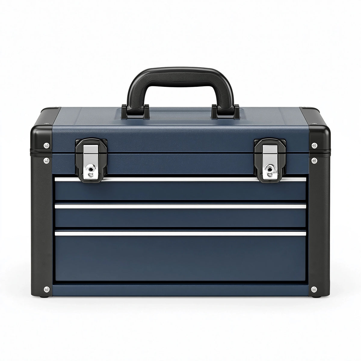 Coffre à outils 45 x 22 x 32 cm en métal bleu avec 3 tiroirs portable
