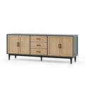 Buffet 200 x 45 x 85 cm aspect bois naturel gris à 4 portes 3 tiroirs style industriel