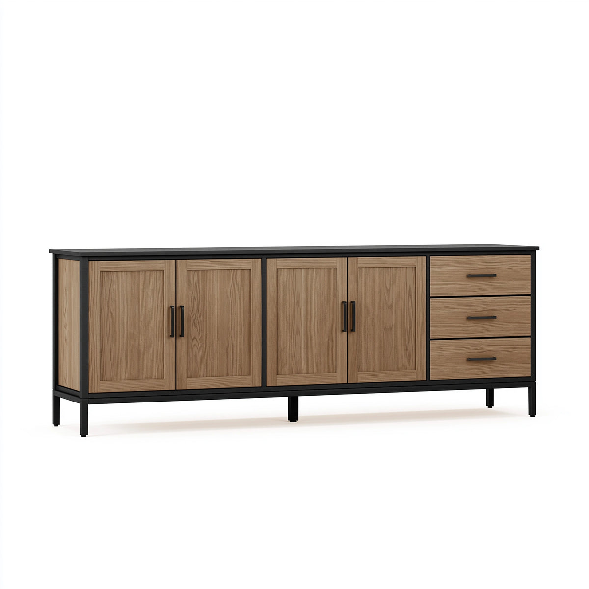 Buffet de rangement 200 x 45 x 85 cm bois brun cadre métal noir style industriel