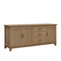 Buffet 180 cm en bois chêne clair avec 4 portes et 3 tiroirs style classique