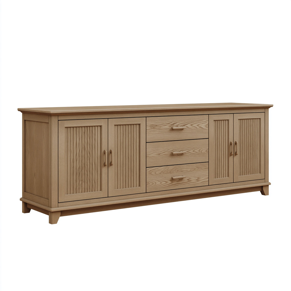 Buffet 200 x 45 x 90 cm en bois chêne clair - rangement à 4 portes et 3 tiroirs style classique