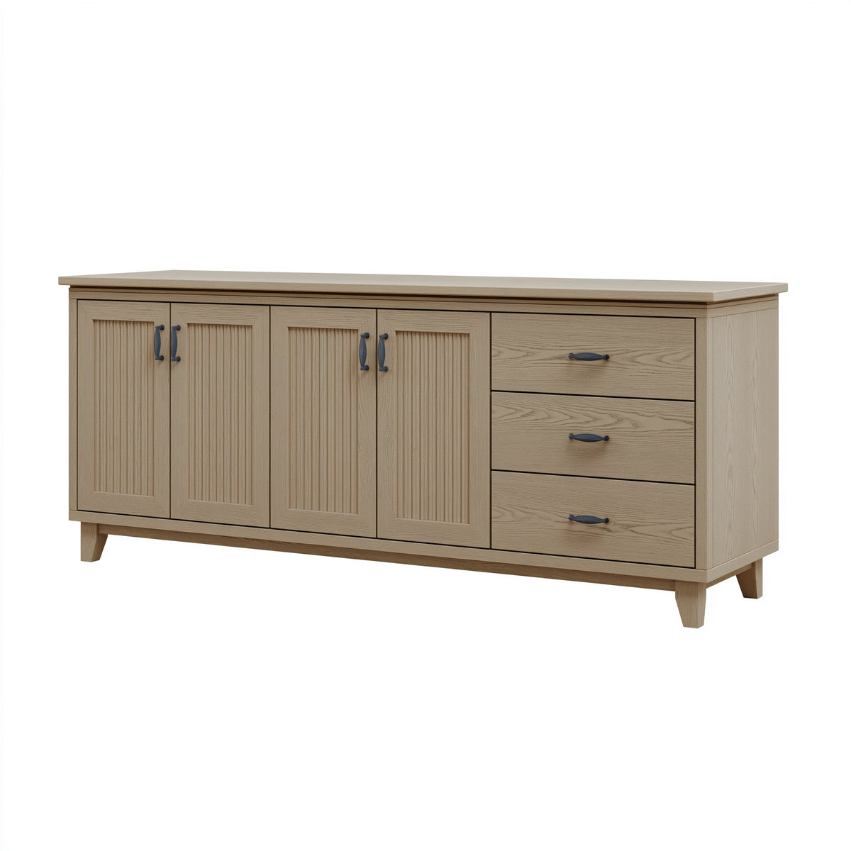 Buffet 160 x 45 x 85 cm en bois beige à 4 portes et 3 tiroirs style classique