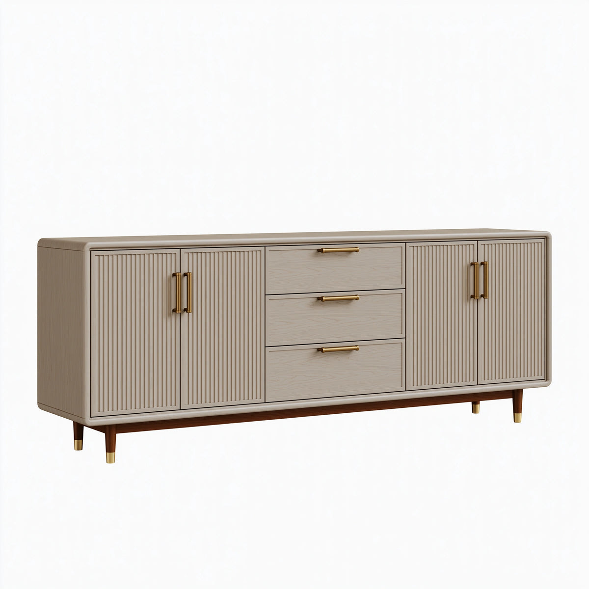 Buffet 180 x 45 x 85 cm en bois beige avec 3 tiroirs et 4 portes style contemporain