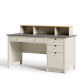 Bureau avec rangement 140 x 60 x 110 cm en panneaux de bois blanc cassé gris et bois naturel - style scandinave fonctionnel