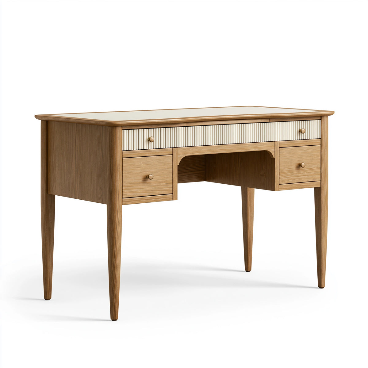 Bureau 120 x 60 x 75 cm en bois marron et blanc avec 5 tiroirs style rétro