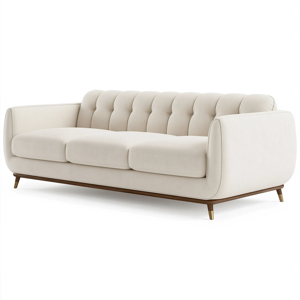 Canapé 3 places 220 x 90 x 82 cm en tissu crème style contemporain avec pieds en bois