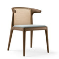 Chaise de salle à manger 58 x 57 x 80 cm en bois brun avec dossier en cannage et assise rembourrée bleu clair