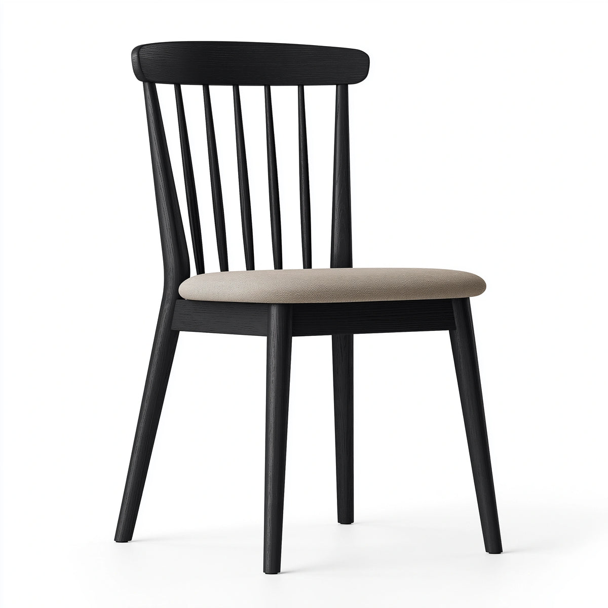 Chaise de salle à manger 50 x 55 x 82 cm en bois noir avec assise rembourrée beige style contemporain