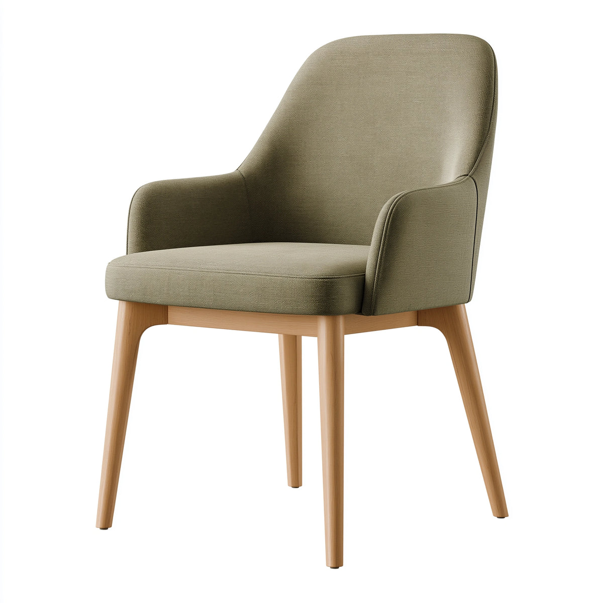 Fauteuil de salle à manger 58 x 62 x 88 cm en tissu vert kaki et bois naturel - style contemporain
