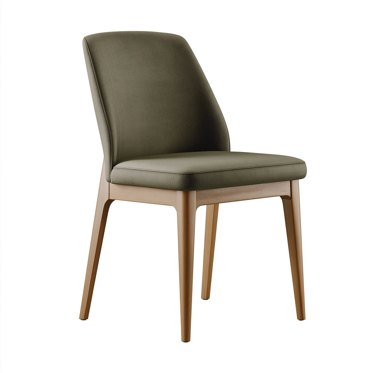 Chaise de salle à manger 52 x 48 x 88 cm en tissu vert kaki et bois naturel - dossier rembourré