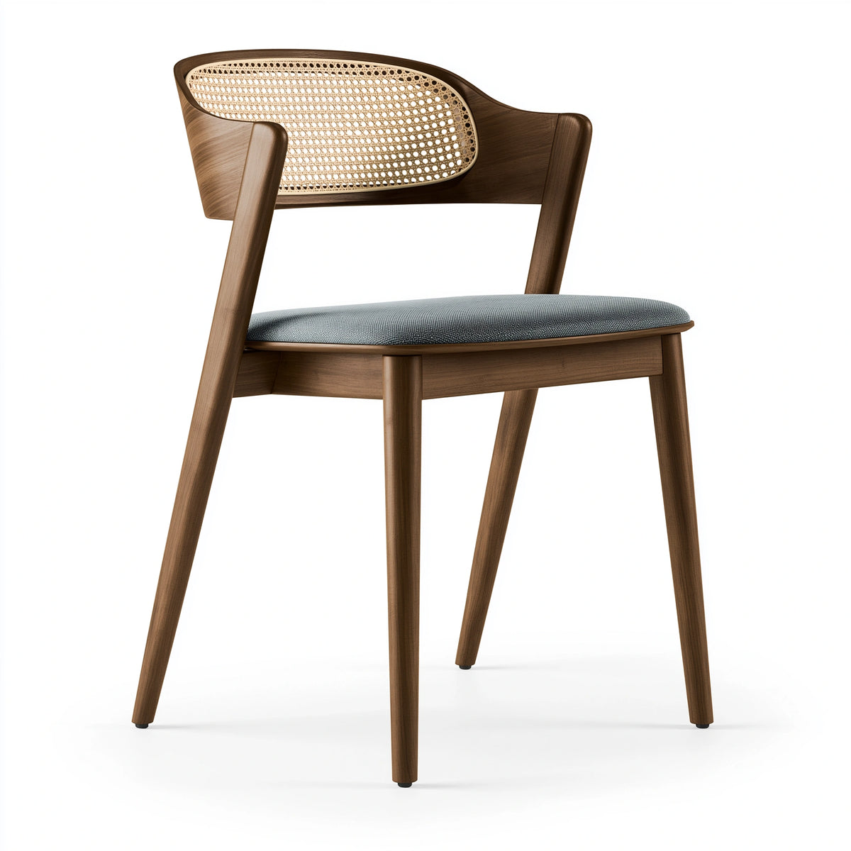 Chaise de salle à manger 56 x 58 x 80 cm en bois brun avec cannage et assise textile grise