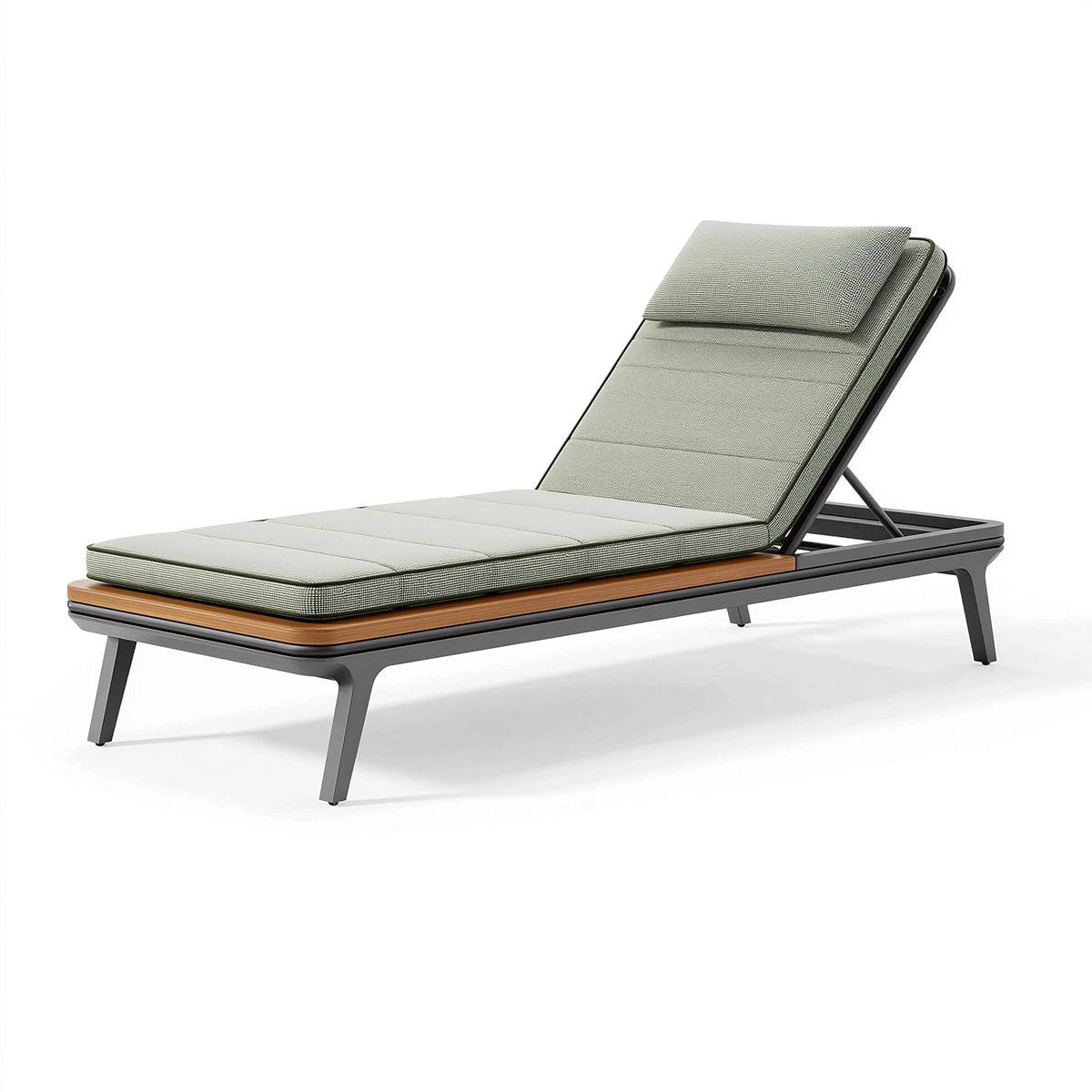 Chaise longue de jardin 200 x 70 cm en métal bois et textile vert sauge réglable