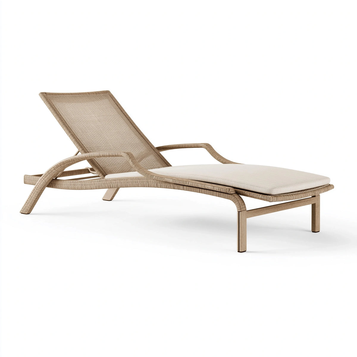 Chaise longue de jardin 200 x 70 x 85 cm en résine tressée beige avec coussin style contemporain