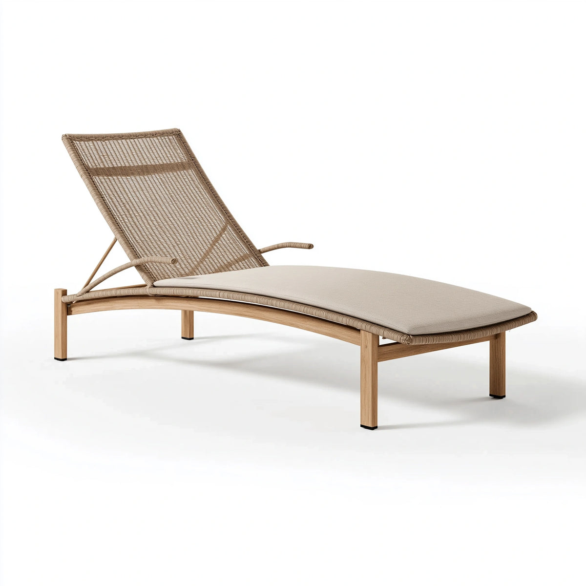 Chaise longue de jardin 200 x 70 x 85 cm en bois et fibres tressées beige style naturel avec dossier inclinable