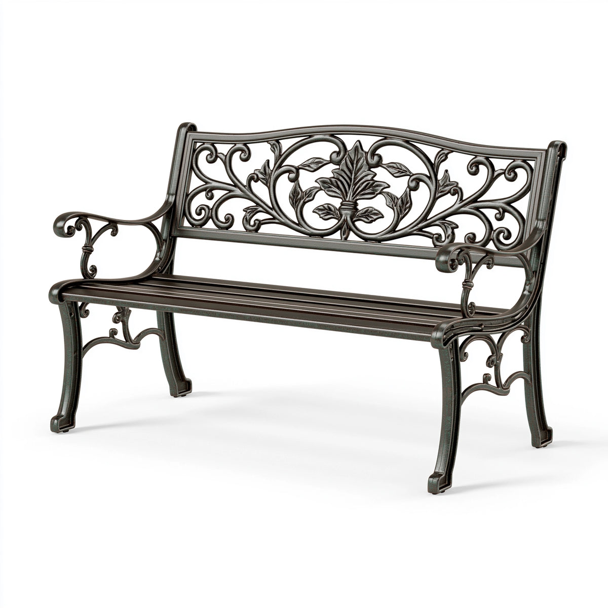 Banc de jardin 150 x 60 x 90 cm en métal noir style classique