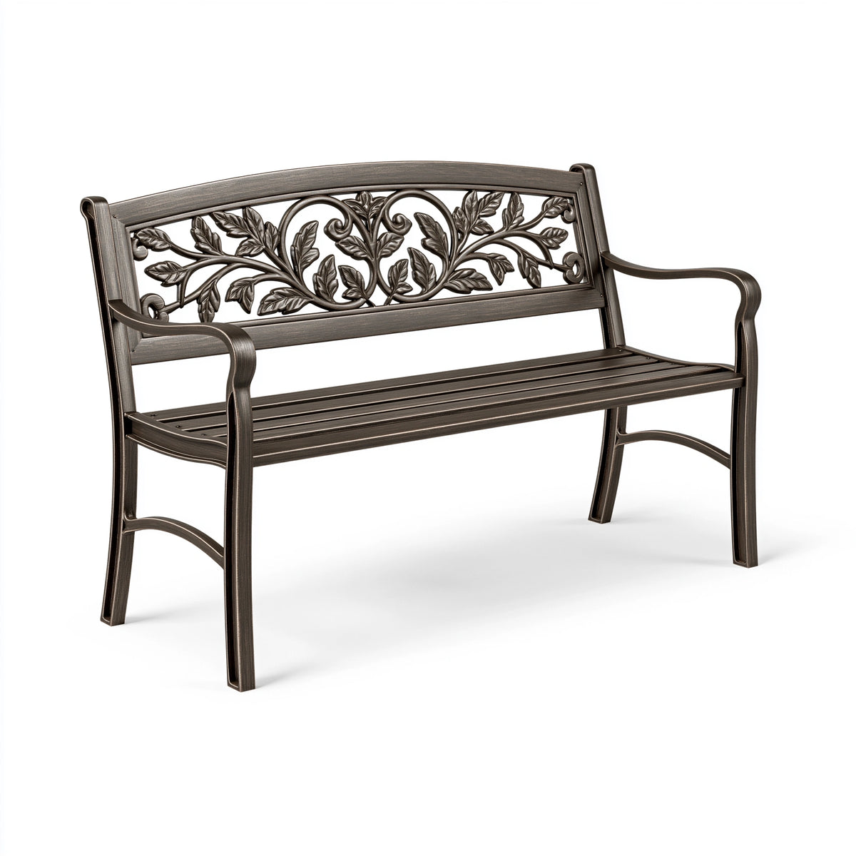 Banc de jardin 122 x 61 x 88 cm en métal bronze style classique à dossier ajouré