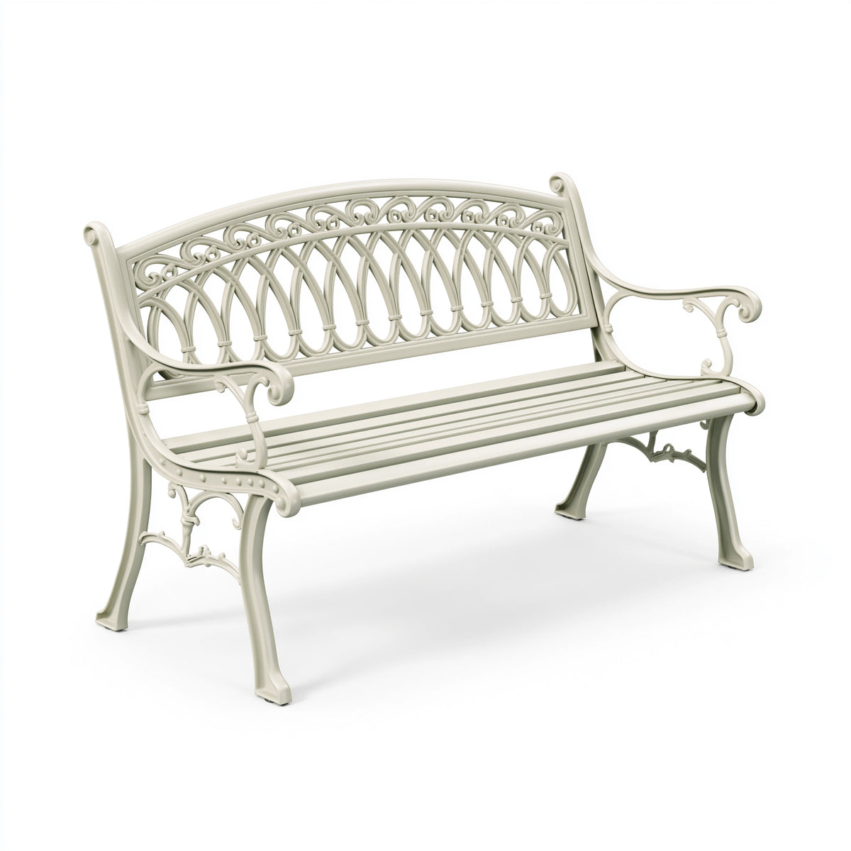 Banc de jardin 122 x 63 x 87 cm en métal blanc style classique décoratif