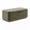 Banc coffre 120 x 45 x 48 cm en tissu vert olive et bois style contemporain