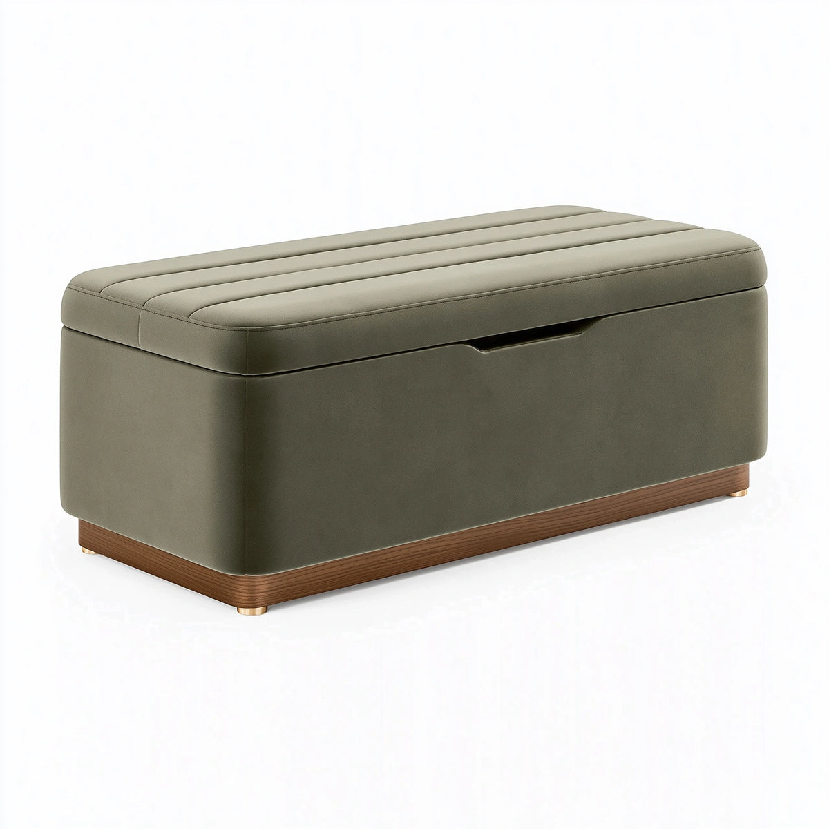 Banc coffre 120 x 45 x 48 cm en tissu vert olive et bois style contemporain