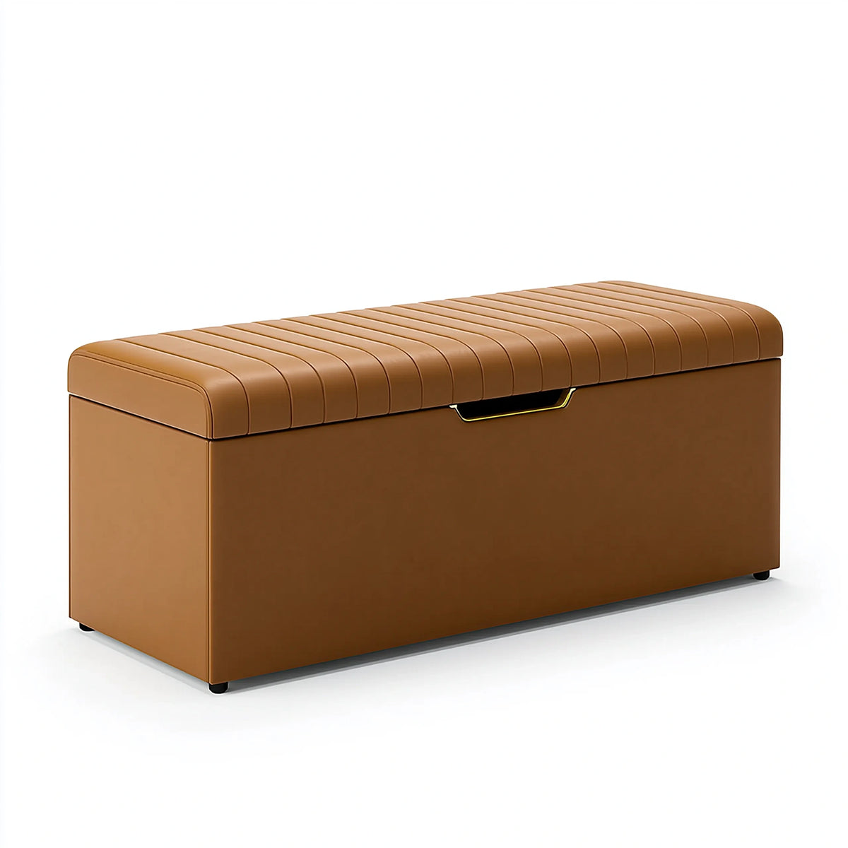 Banc coffre de rangement 120 x 40 x 45 cm aspect cuir marron capitonné