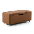 Banc coffre de rangement 120 cm en simili cuir marron style moderne