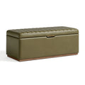 Banc coffre de rangement 120 x 45 x 48 cm en revêtement aspect cuir vert olive - assise capitonnée moderne